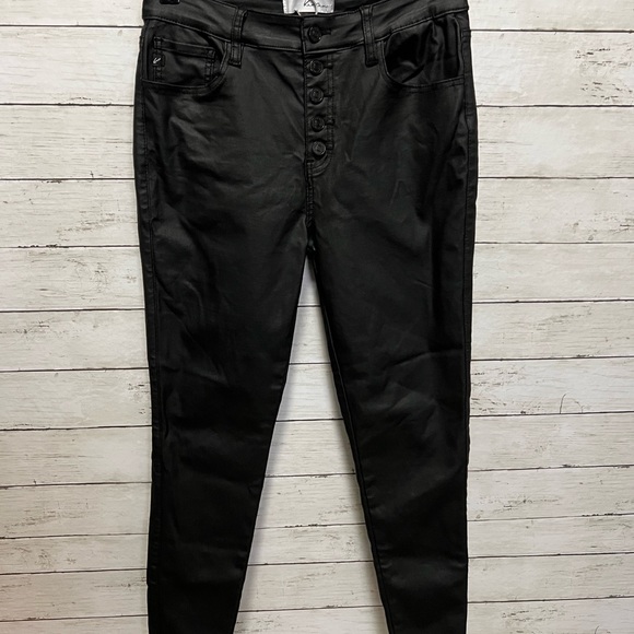 Emberly Faux Leather Bootcut Kancan Pants (Black)